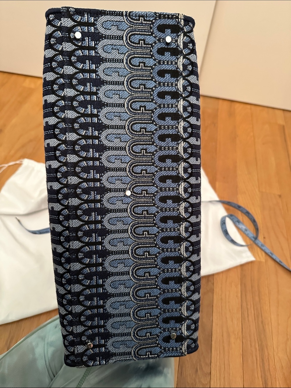 Furla Navy and Light Blue Jacquard Tote with Top Handles - Picture 9 of 11